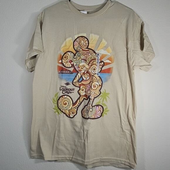 Disney Cruise Line LOOKOUT CAY Lighthouse Point MICKEY SWIRL Tan Shirt Medium - Picture 1 of 3